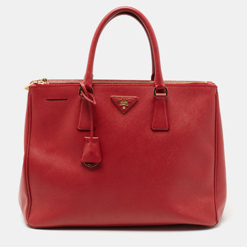Prada Red Saffiano Lux Leather Large Double Zip Tote