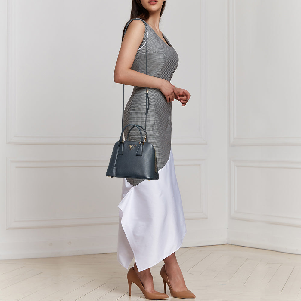 Prada Grey Saffiano Lux Leather Small Promenade Crossbody Bag