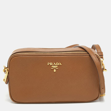 Prada  Brown Saffiano Leather Shoulder Bag