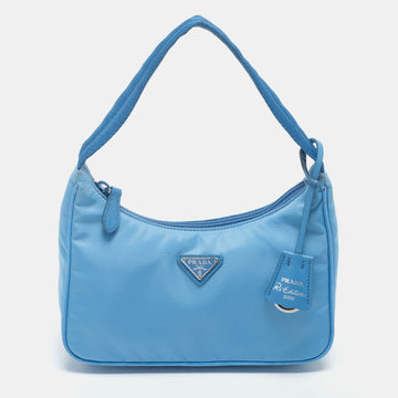Prada Light Blue Tessuto Nylon Mini Re-Edition 2000 Baguette Bag