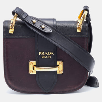 Prada Dark Purple/Black Leather Cahier Shoulder Bag