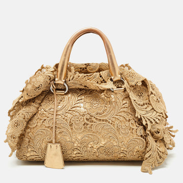 Prada Gold Lace Pizzo S Bowler Bag