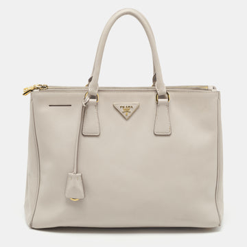 Prada Grey Saffiano Lux Leather Large Double Zip Tote