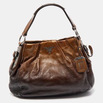Prada Two Tone Brown Ombre Laminated Leather Hobo