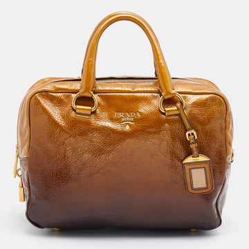 PRADA Brown Ombre Patent Leather Boston Bag