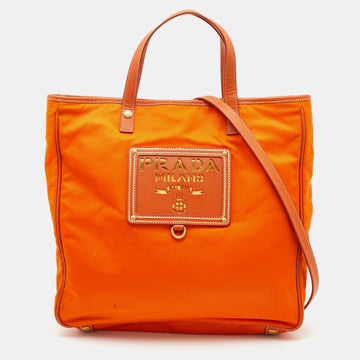 PRADA Orange Tessuto Nylon and Saffiano Lux Leather Oro Tote