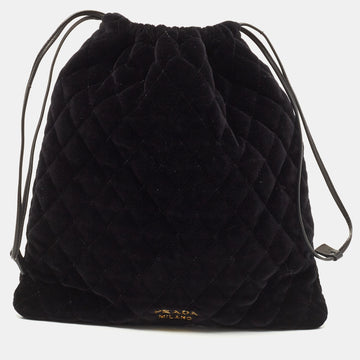 PRADA Black Velvet Drawstring Clutch Bag