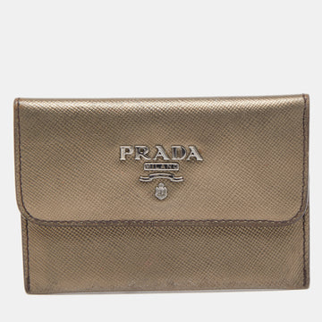 PRADA Metallic Saffiano Metal Leather Logo Flap Card Case