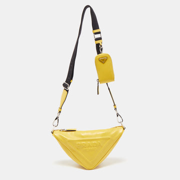 PRADA Yellow Leather Triangle Shoulder Bag