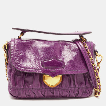 PRADA Purple Matelasse Leather Pushlock Flap Top Handle Bag