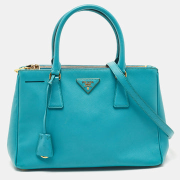 PRADA Turquoise Green Saffiano Lux Leather Small Double Zip Tote