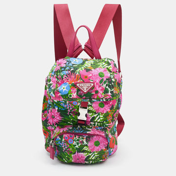 PRADA Multicolor Floral Print Nylon Drawstring Backpack