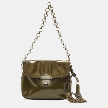 PRADA Olive Green Patent Leather Flap Chain Shoulder Bag