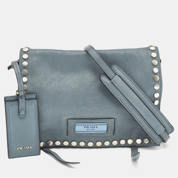 PRADA Grey Leather Studded Etiquette Crossbody Bag