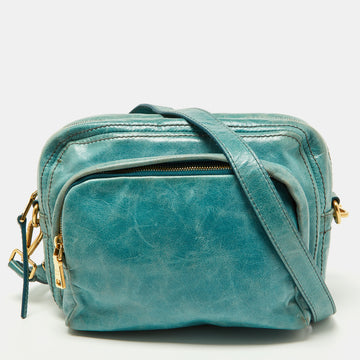 PRADA Blue Vitello Shine Leather Crossbody Bag