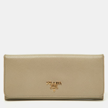 PRADA Grey Saffiano Lux Leather Flap Continental Wallet