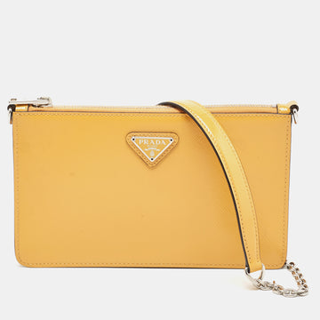 PRADA Yellow Saffiano Vernice Leather Chain Shoulder Bag