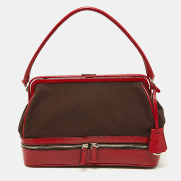 PRADA Red/Brown Canvas and Leather Frame Doctor's Bag