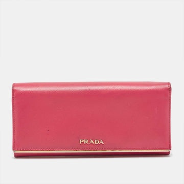 PRADA Pink Saffiano Leather Metal Detail Continental Wallet