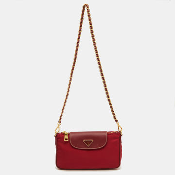 PRADA Red Nylon and Saffiano Leather Crossbody Bag