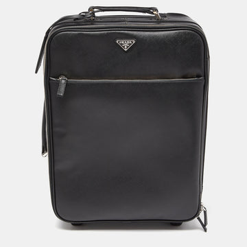 PRADA Black Saffiano Leather Travel Rolling Trolley Luggage