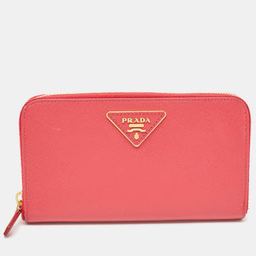 PRADA Pink Saffiano Leather Zip Around Wallet