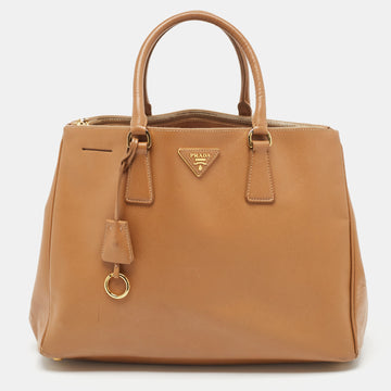 PRADA Brown Saffiano Leather Large Double Zip Tote