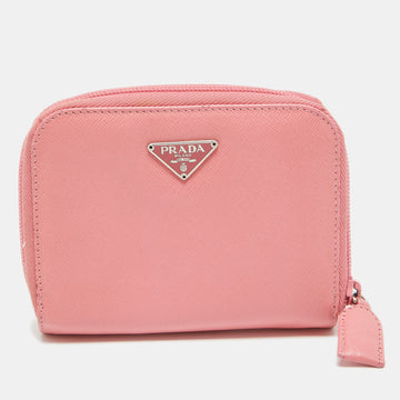 PRADA Pink Saffiano Leather Zip French Wallet
