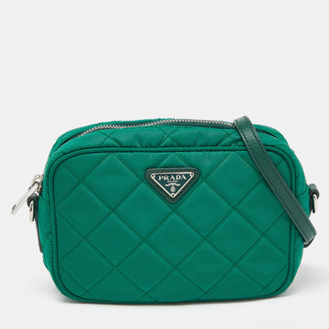 PRADA Green Quilted Nylon and Leather Camera Crossbody Bag