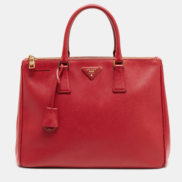 PRADA Red Saffiano Leather Large Double Zip Tote