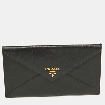 PRADA Black Move Leather Envelope Slim Wallet