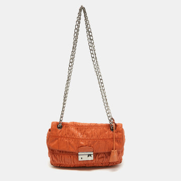 PRADA Orange Gaufre Leather Medium Flap Shoulder Bag