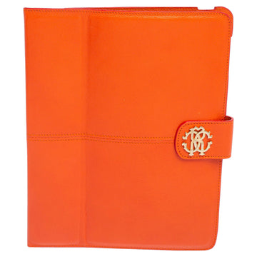 ROBERTO CAVALLI Orange Leather Logo Buckle Detail Tablet Case