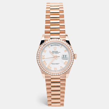 Rolex White 18k Everose Gold Diamond Day-Date 128345RBR Unisex Wristwatch 36 mm
