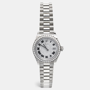 ROLEX Diamond Pave 18K White Gold Datejust President M279139RBR-0014 Women's Wristwatch 28