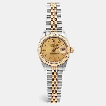 ROLEX Champagne 18K Yellow Gold And Stainless Steel Datejust 69173 Women's Wristwatch 26 mm
