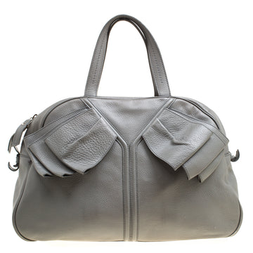 YVES SAINT LAURENT Grey Leather Large Obi Bowler Bag