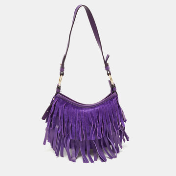 Saint Laurent Purple Fringed Suede And Leather Shoulder Bag