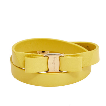Salvatore Ferragamo Yellow Leather Vara Bow Double Wrap Bracelet