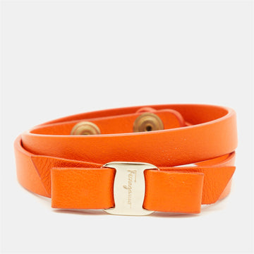 SALVATORE FERRAGAMO Orange Vara Bow Double Wrap Bracelet