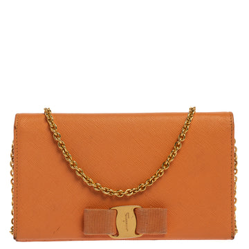 Salvatore Ferragamo Orange Leather Miss Vara Wallet On Chain