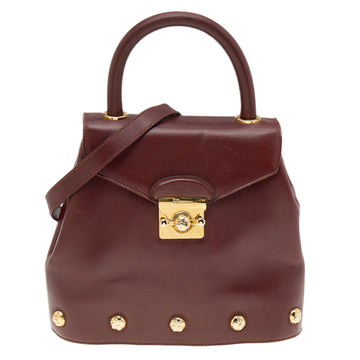 Salvatore Ferragamo Maroon Leather Vintage Studded Top Handle Bag