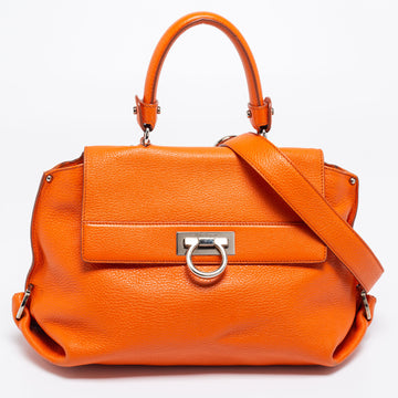 Salvatore Ferragamo Orange Leather Sofia Top Handle Bag