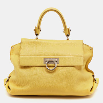 Salvatore Ferragamo Yellow Leather Medium Sofia Top Handle Bag