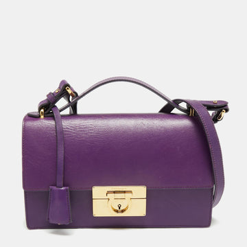 Salvatore Ferragamo Purple Leather Gancio Lock Top Handle Bag
