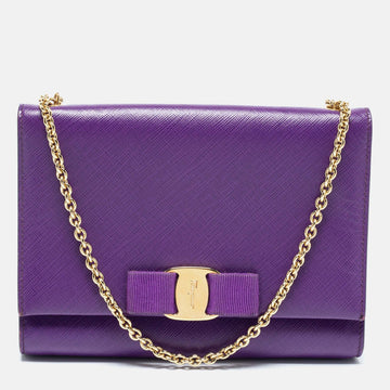 Salvatore Ferragamo Purple Leather Vara Bow Chain Bag