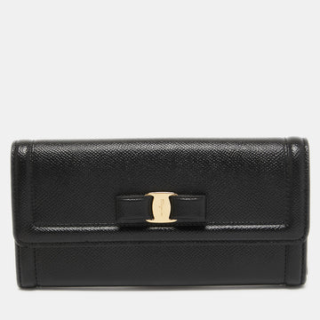 Salvatore Ferragamo Black Leather Vara Bow Continental Wallet