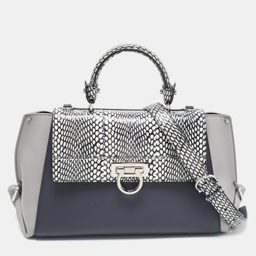 Salvatore Ferragamo Leather and Watersnake Leather Sofia Top Handle Bag
