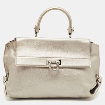 Salvatore Ferragamo Metallic Silver Leather Large Sofia Top Handle Bag