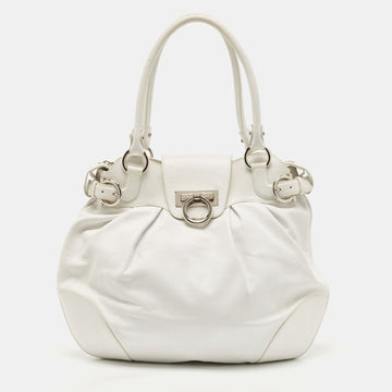 SALVATORE FERRAGAMO White Leather Marisa Shoulder Bag